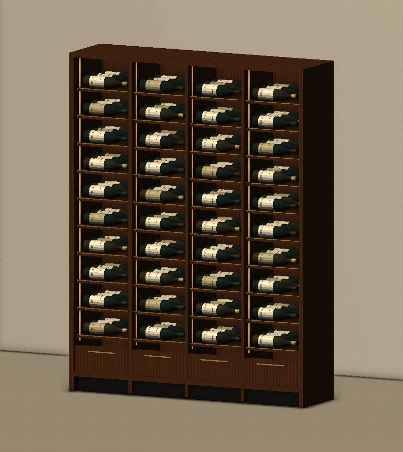 The Gallery: a tall smoked-oak wine cabinet with brass shelf details